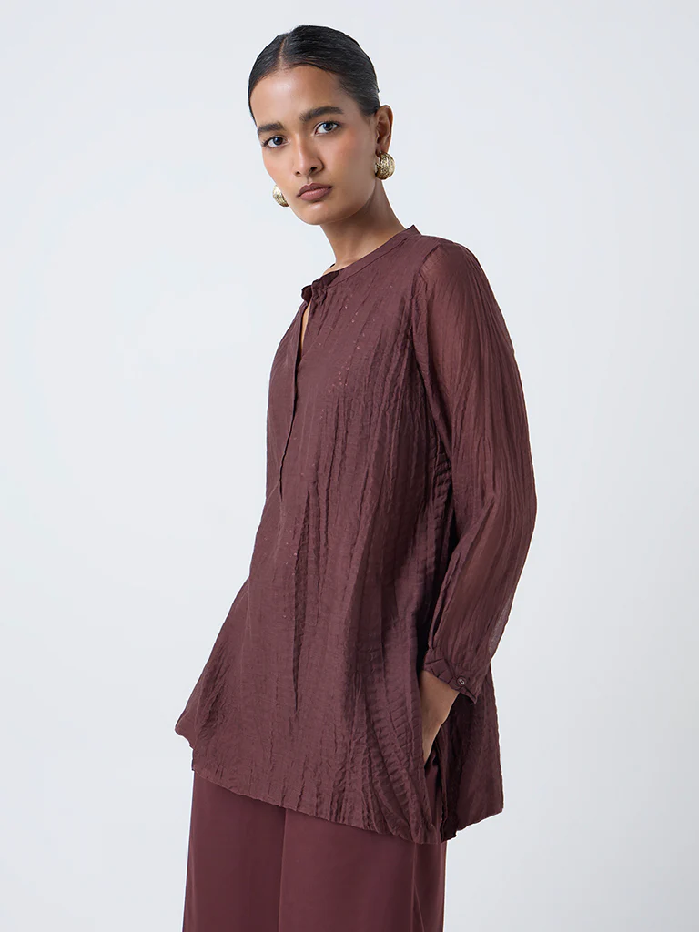 Zuba Brown Crinkle-Textured Cotton-Blend Tunic - Image 2