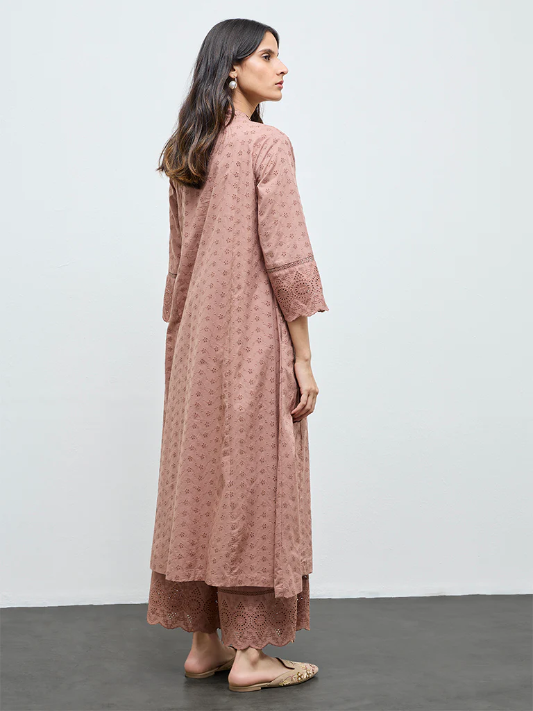 Zuba Brown Schiffli Embroidered Anarkali Kurta - Image 4