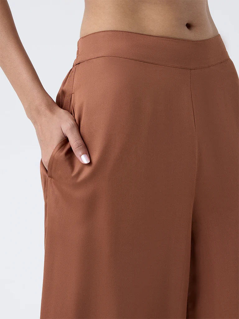 Zuba Brown Solid Palazzos - Image 3