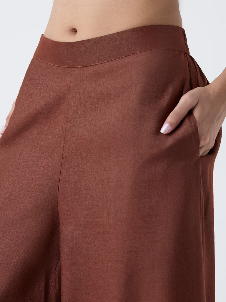 Zuba Brown Solid Palazzos - Image 3