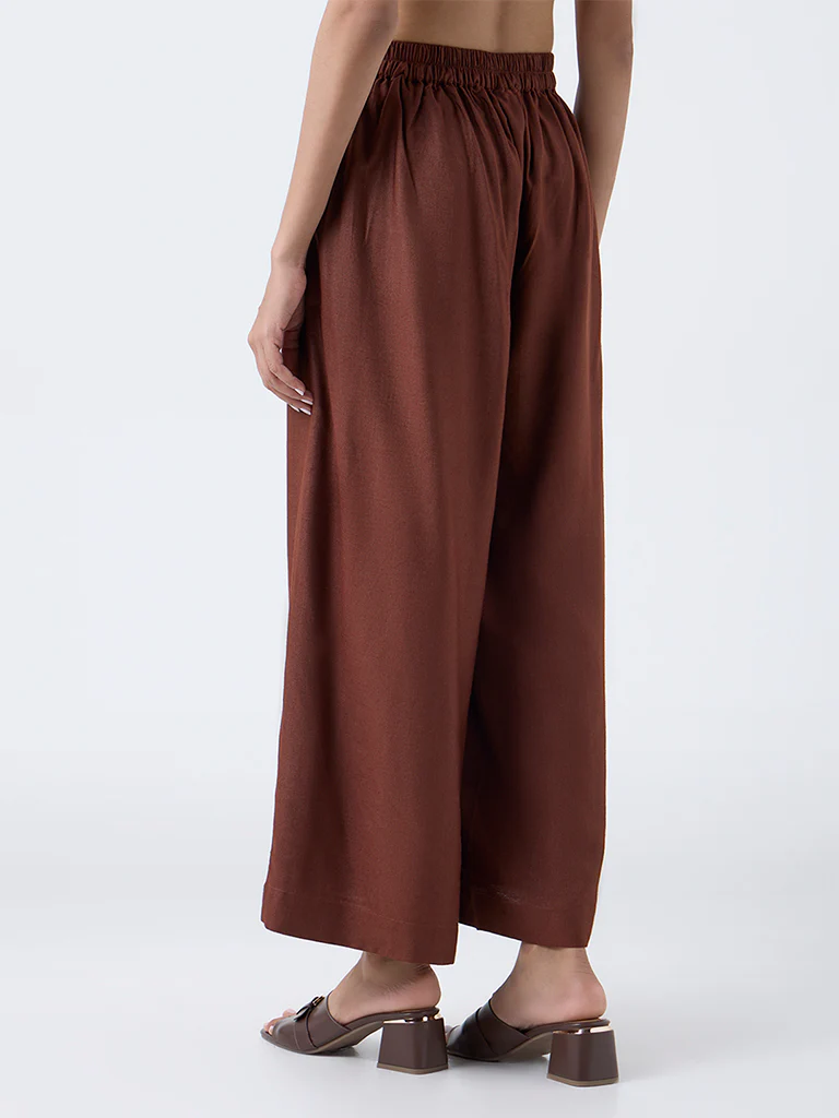 Zuba Brown Solid Palazzos - Image 4