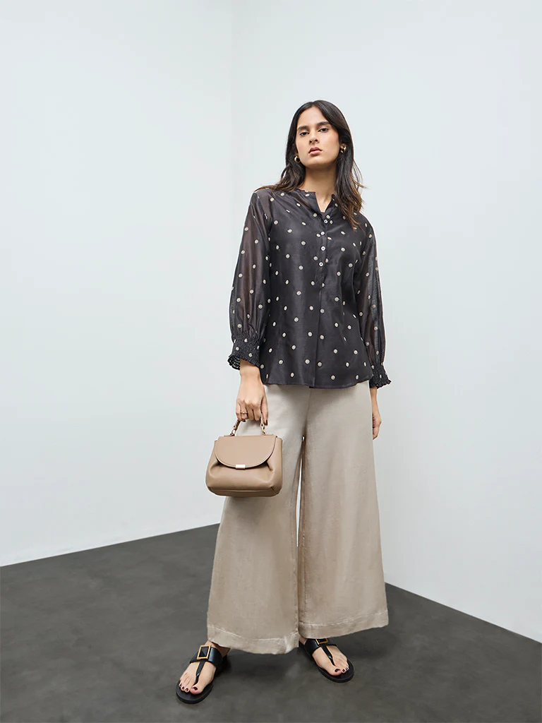 Zuba Charcoal Floral Embroidered Cotton-Blend Tunic with Inner