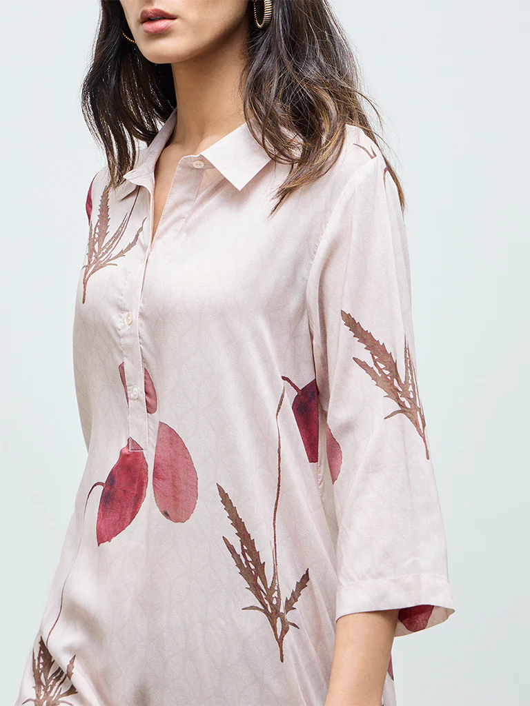 Zuba Cream Botanical Printed A-Line Kurta - Image 3