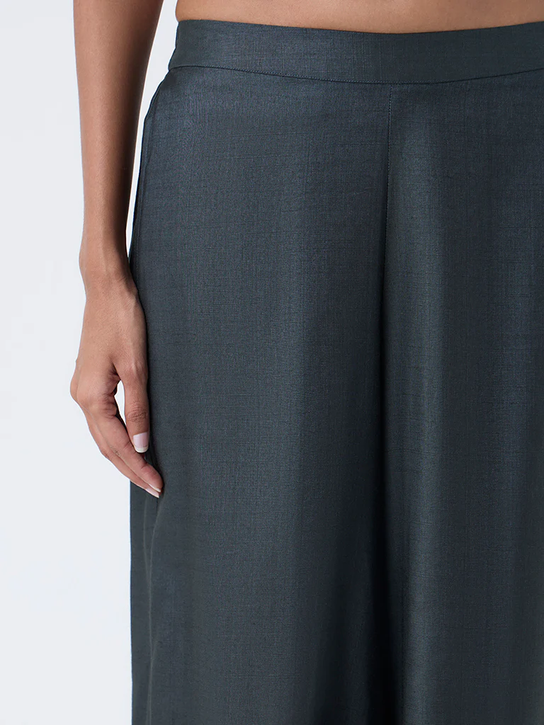 Zuba Dark Green Solid Palazzos - Image 3