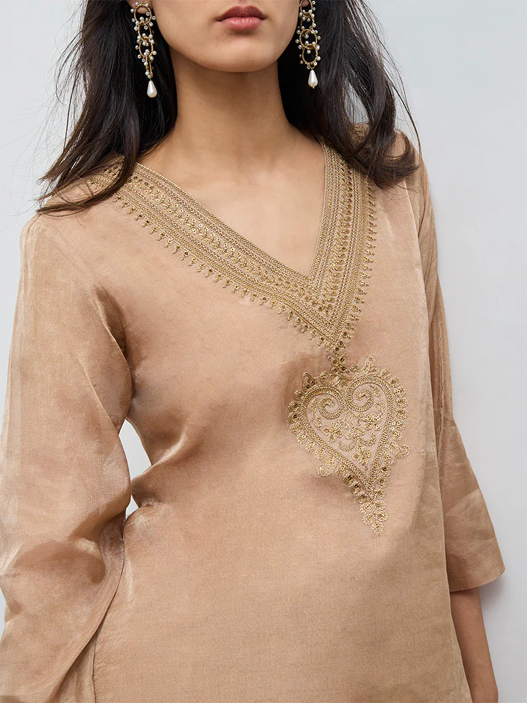 Zuba Dusty Pink Embellished A-Line Kurta - Image 3
