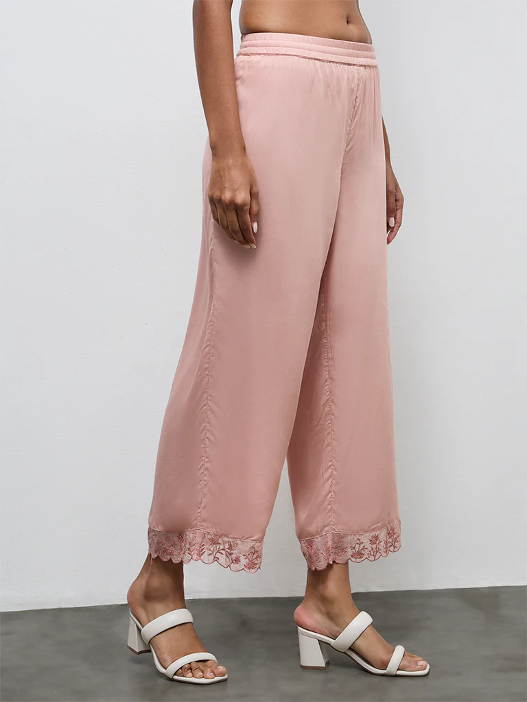 Zuba Dusty Pink Embroidered Pants