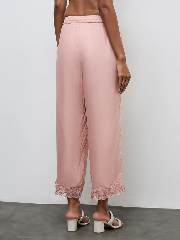 Zuba Dusty Pink Embroidered Pants - Image 4