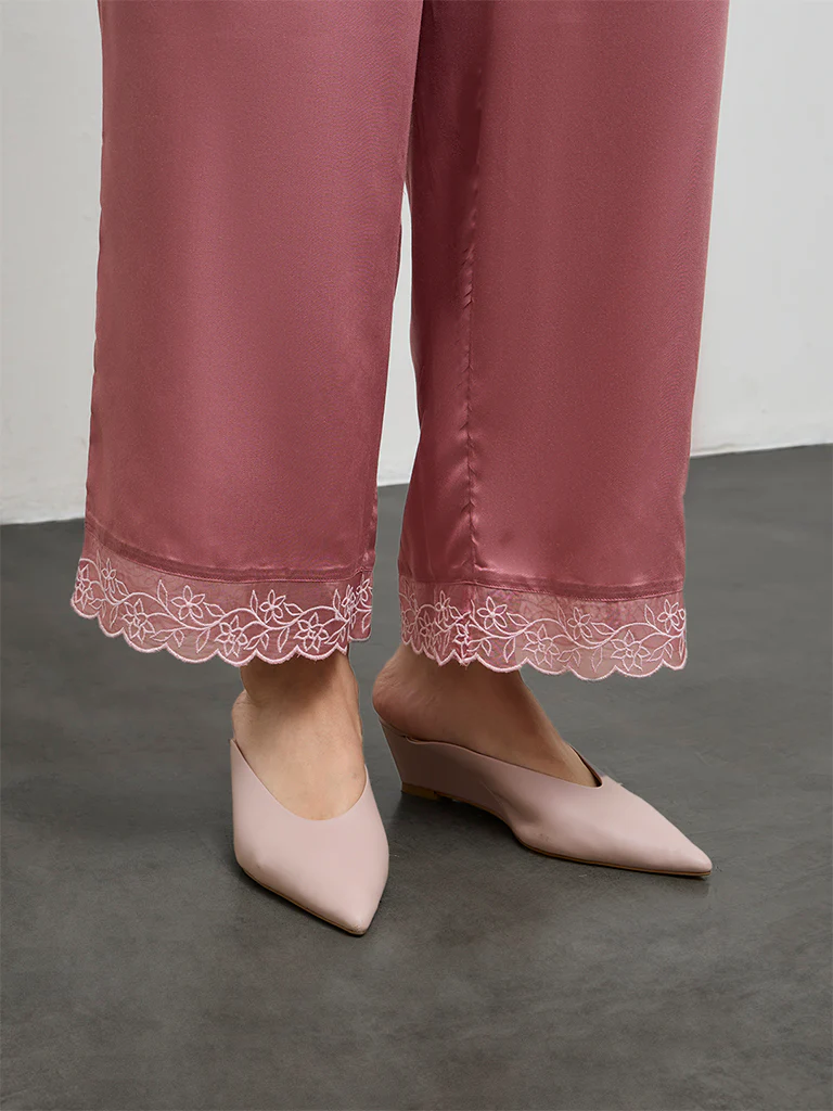 Zuba Dusty Pink Floral Embroidered Pants - Image 3