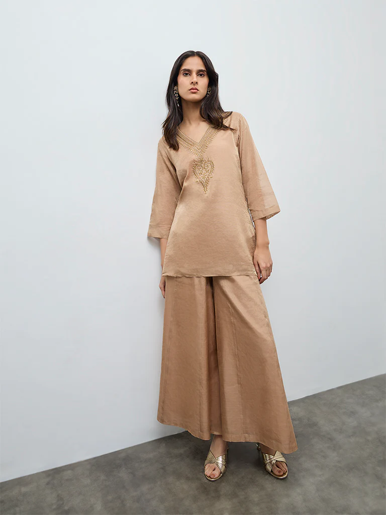 Zuba Dusty Pink Metallic Palazzos - Image 2