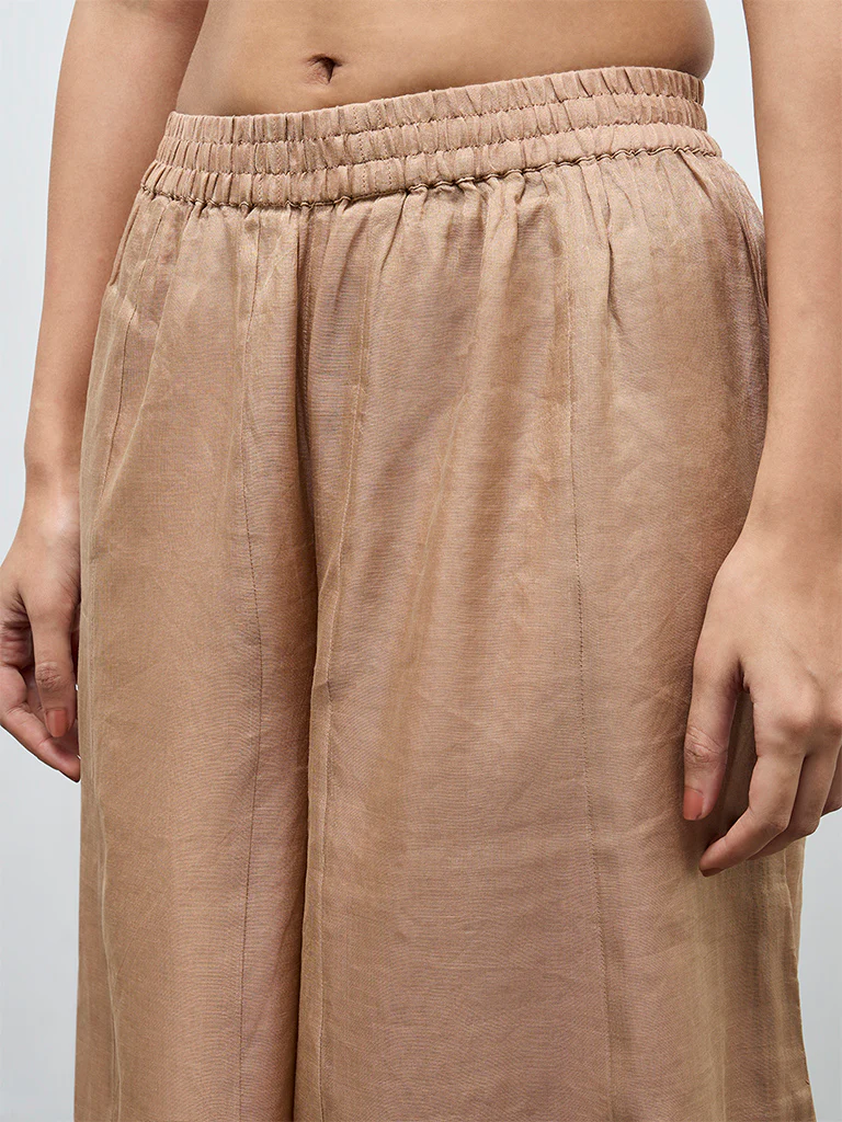 Zuba Dusty Pink Metallic Palazzos - Image 3