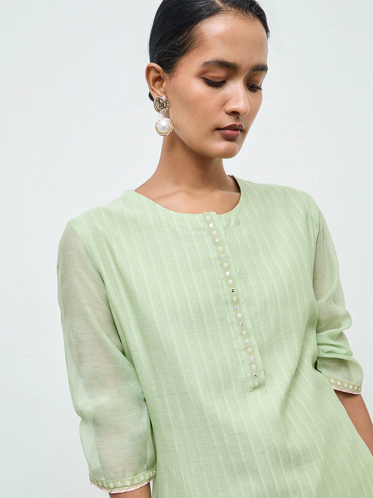 Zuba Green Cotton-Blend A-Line Kurta - Image 3