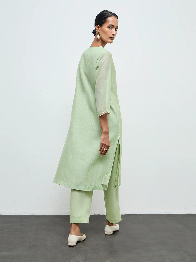 Zuba Green Cotton-Blend A-Line Kurta - Image 4