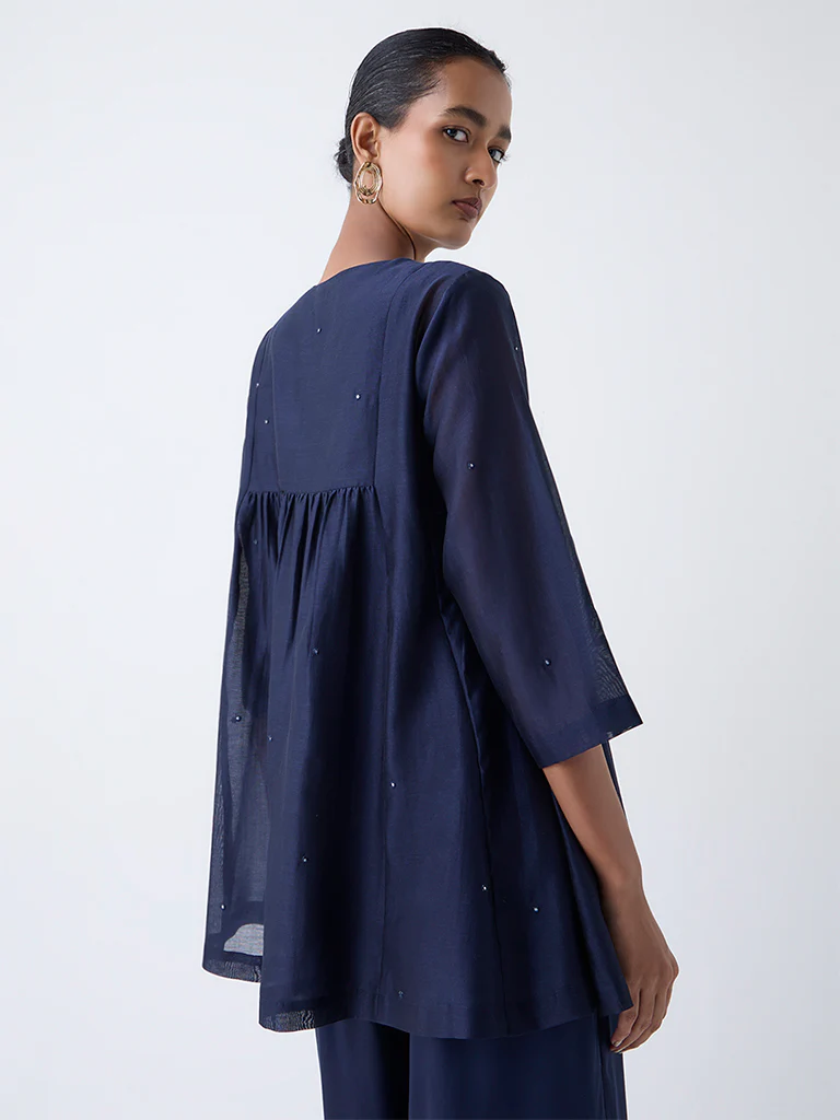 Zuba Indigo Mirror Embroidered Cotton-Blend Tunic with Inner - Image 4