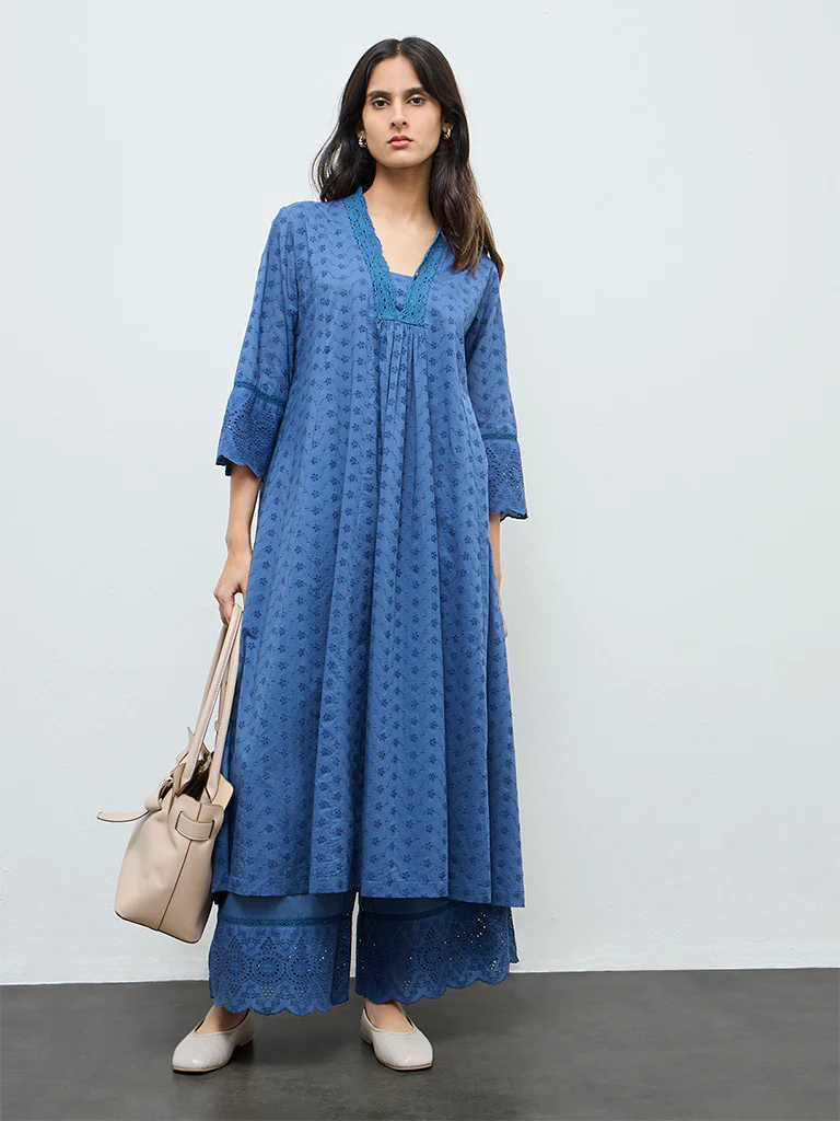 Zuba Indigo Schiffli Embroidered Palazzos - Image 2