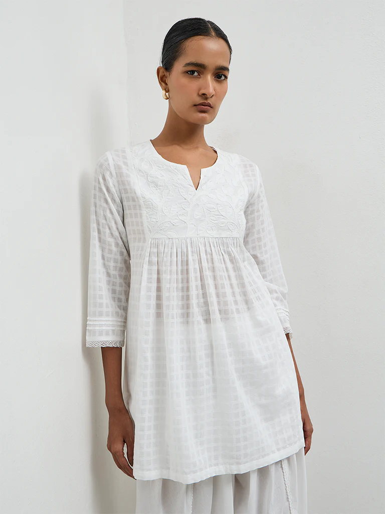 Zuba Ivory Embroidered Cotton Tunic