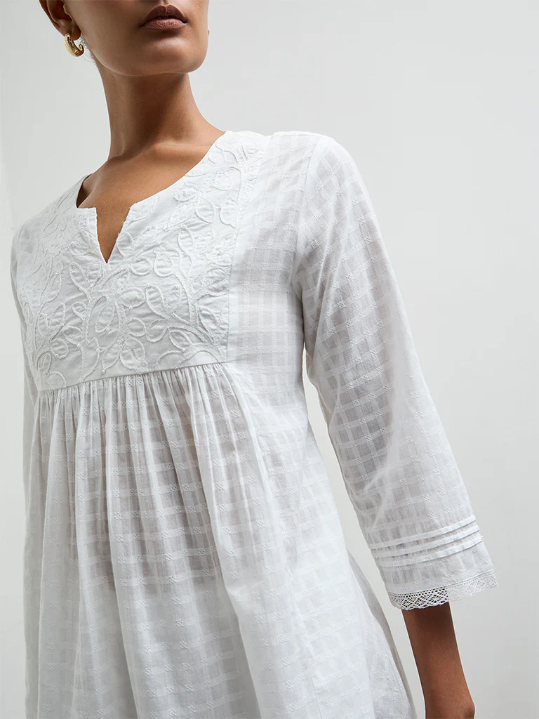 Zuba Ivory Embroidered Cotton Tunic - Image 3