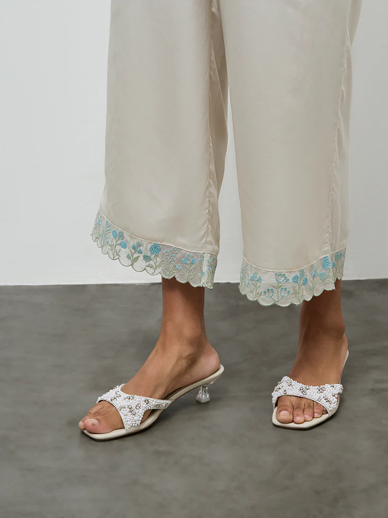 Zuba Ivory Lace-Detailed Ethnic Pants - Image 3