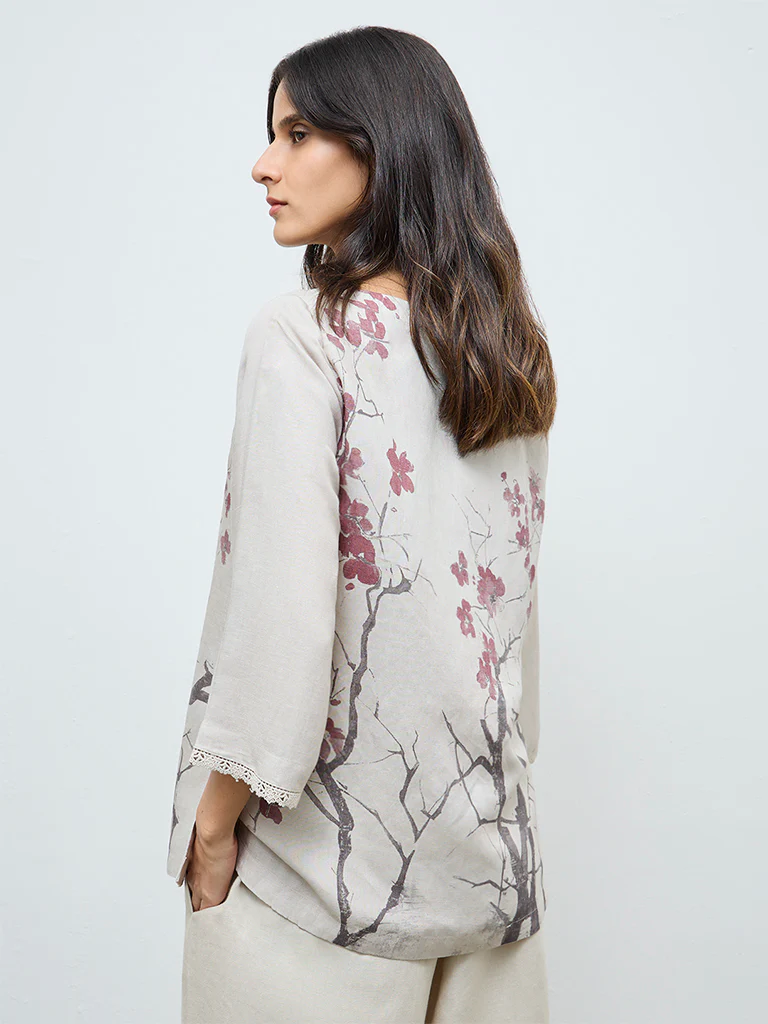 Zuba Light Beige Floral Pattern Tunic - Image 4