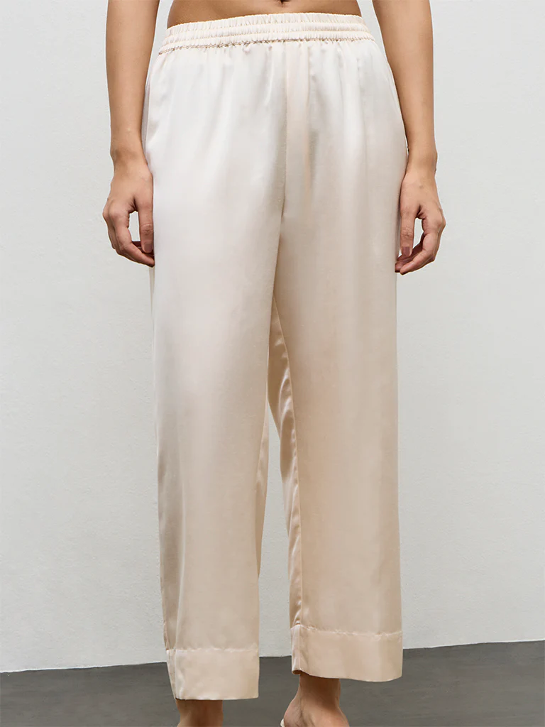 Zuba Light Beige Solid Linen Blend Pants