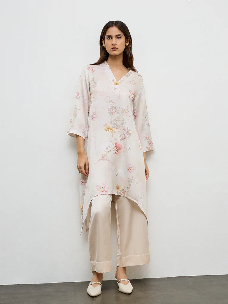 Zuba Light Beige Solid Linen Blend Pants - Image 2
