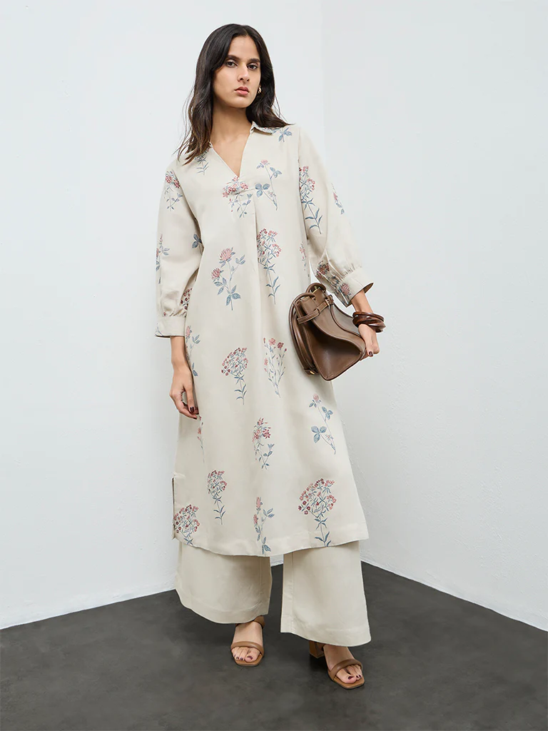 Zuba Light Beige Solid Palazzos - Image 2