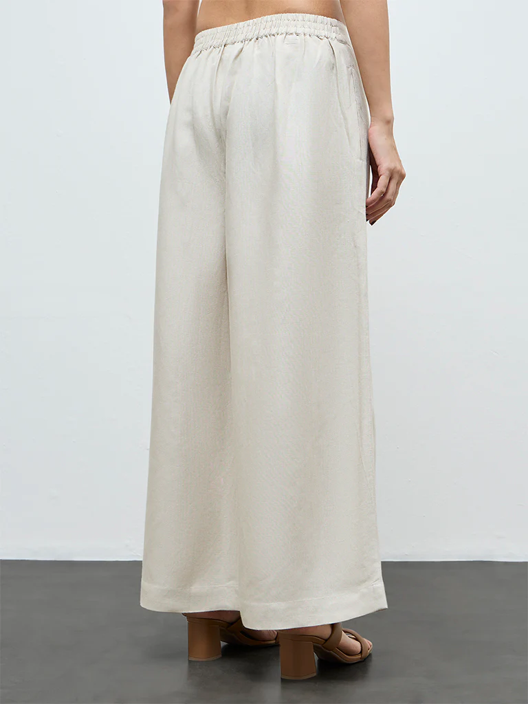 Zuba Light Beige Solid Palazzos - Image 4