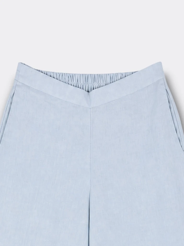 Zuba Light Blue Solid Cotton-Blend Palazzos - Image 7