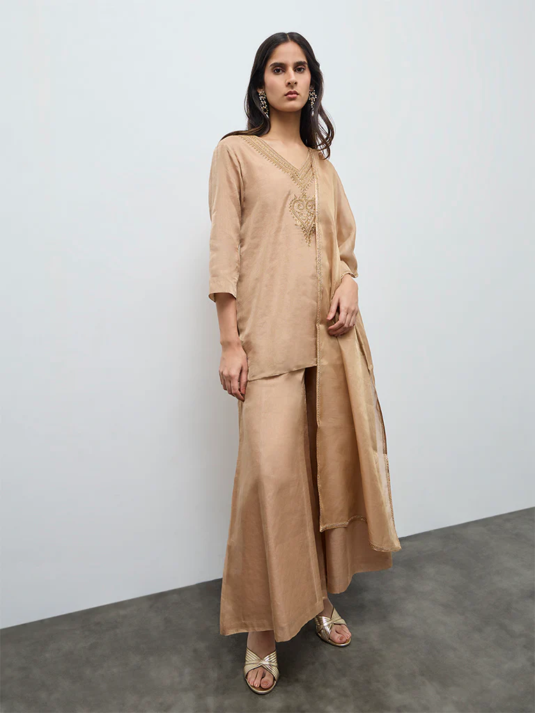 Zuba Light Brown Metallic Dupatta - Image 2