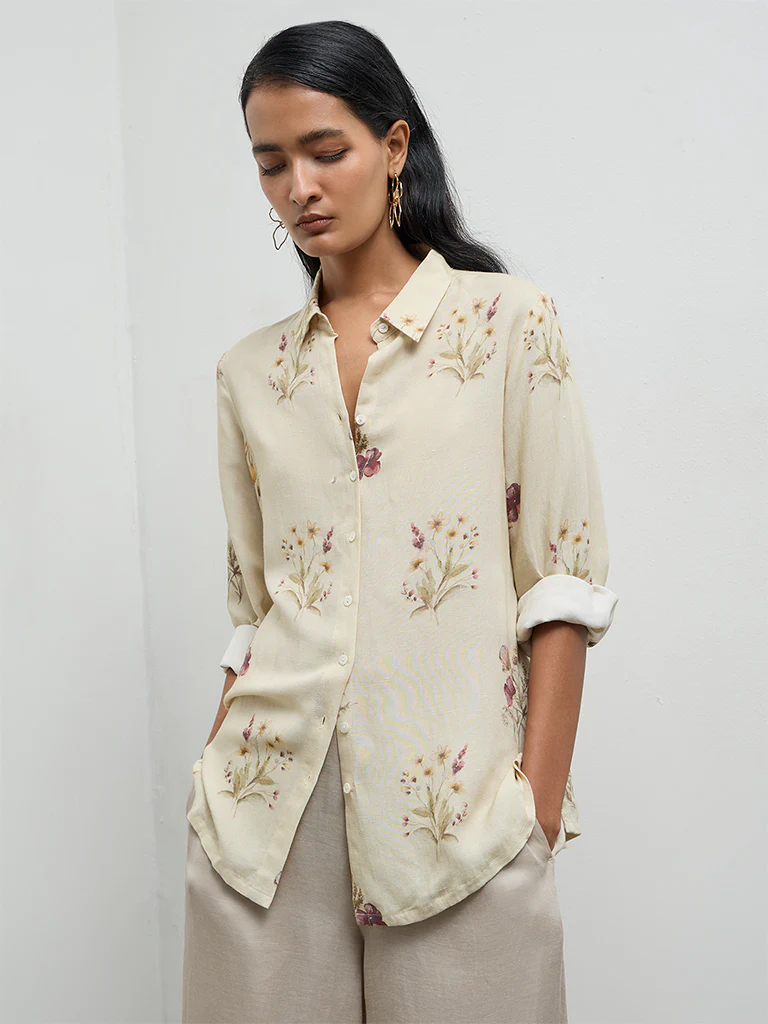 Zuba Light Yellow Floral Printed Tunic