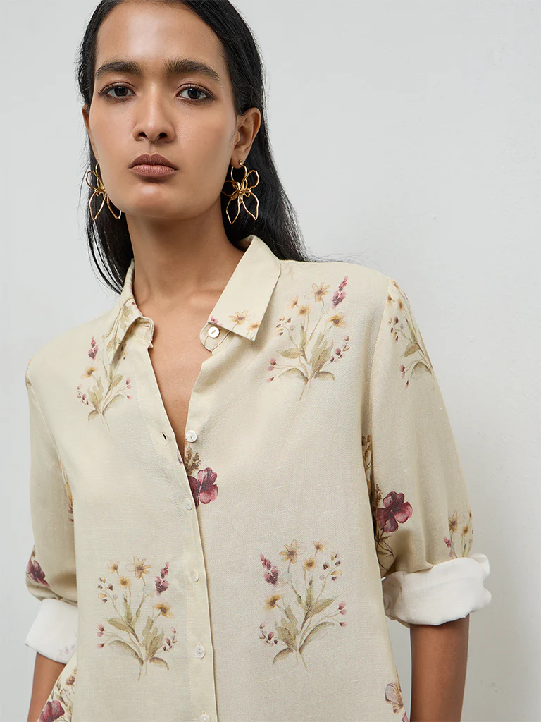Zuba Light Yellow Floral Printed Tunic - Image 3