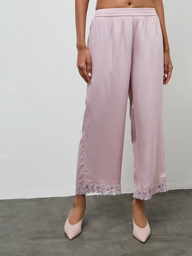 Zuba Lilac Floral Lace Design Ethnic Pants