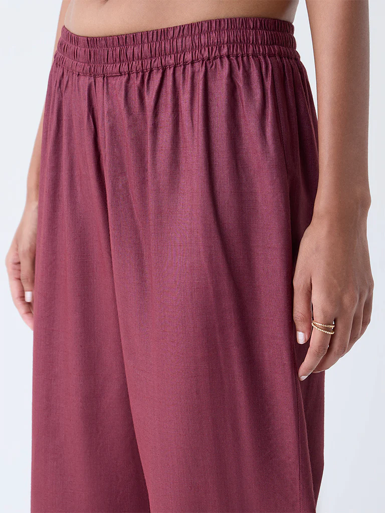Zuba Maroon Solid Pants - Image 3