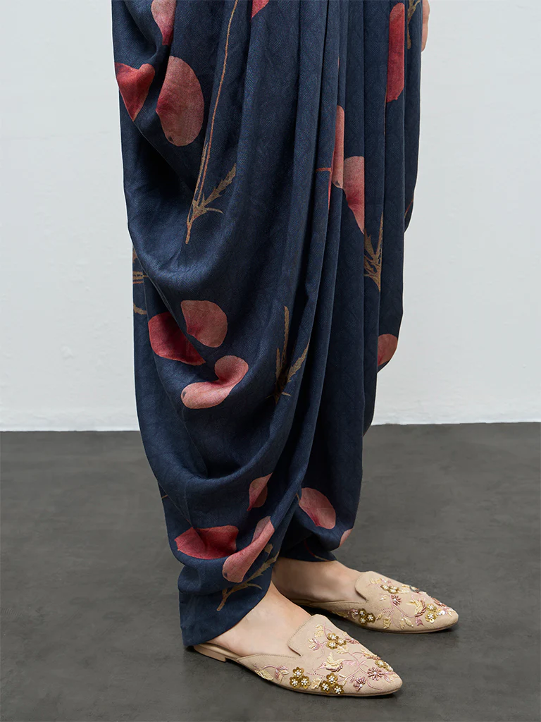 Zuba Navy Botanical Printed Dhoti Pants - Image 3