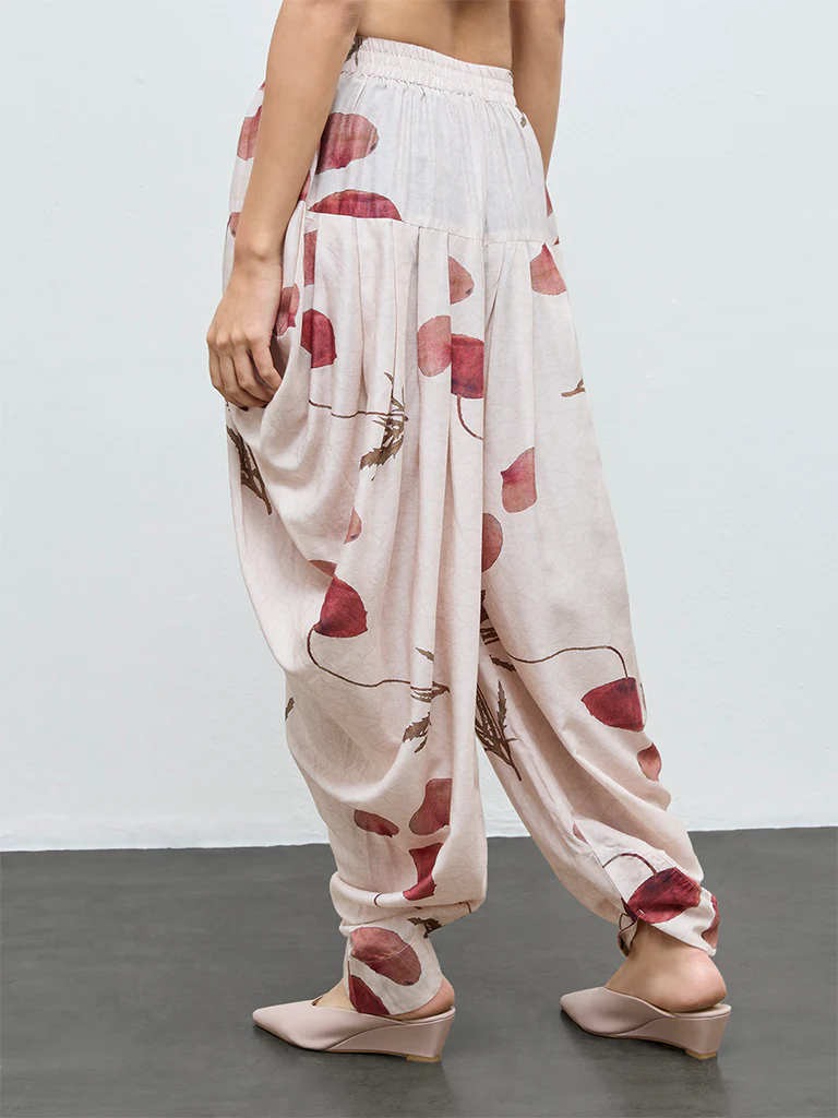 Zuba Off-White Botanical Printed Dhoti Pants - Image 4