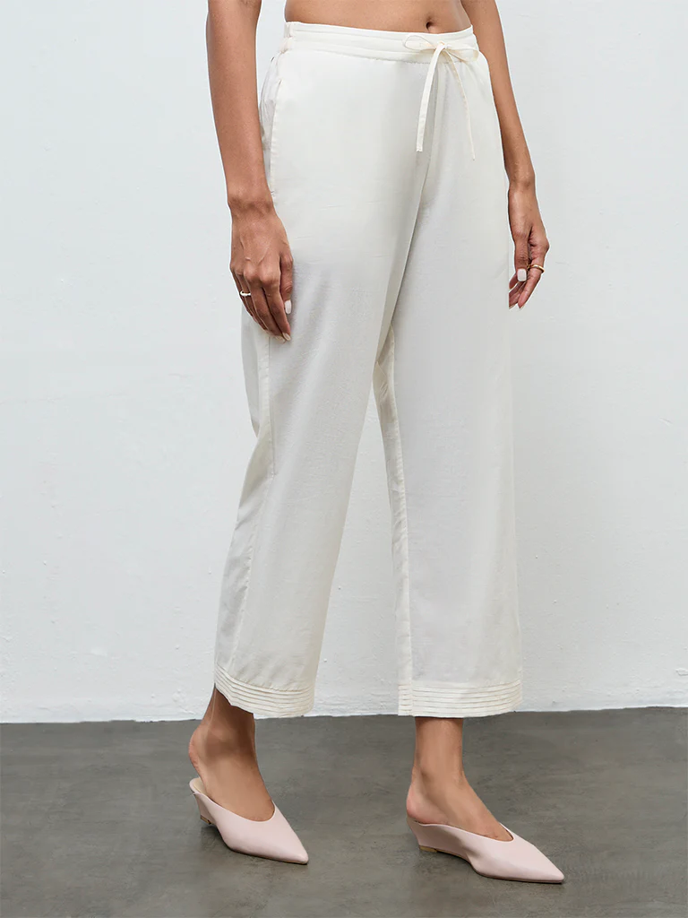 Zuba Off-White Cotton Pants