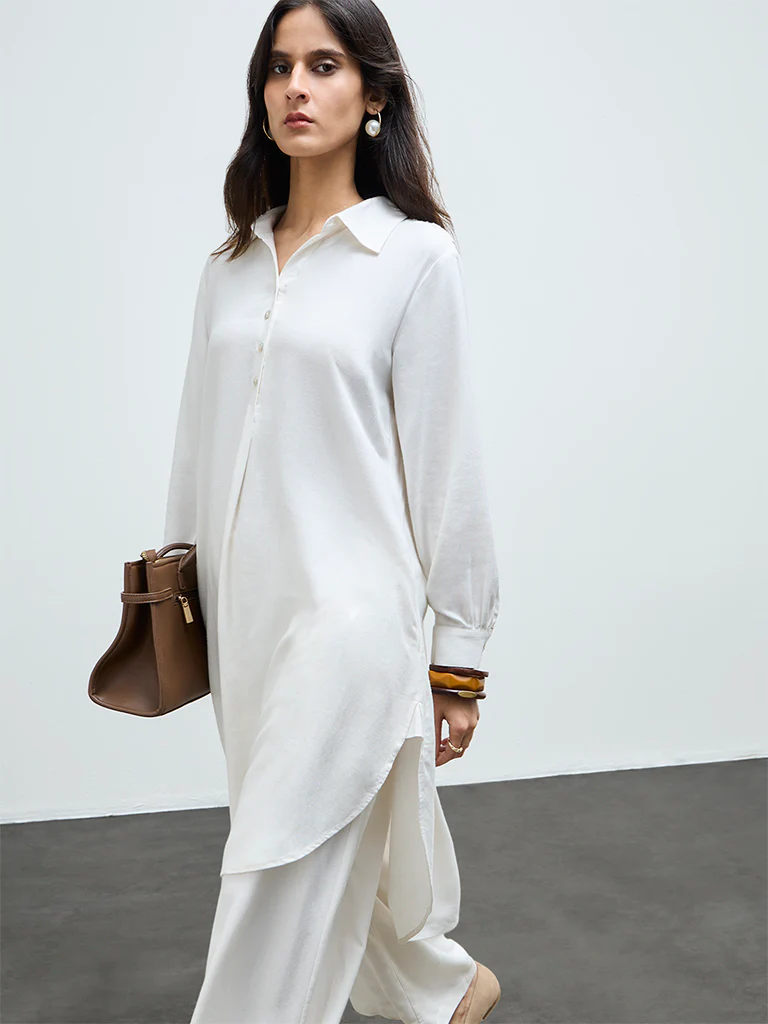 Zuba Off-White Crochet-Detail Asymmetrical Kurta - Image 2