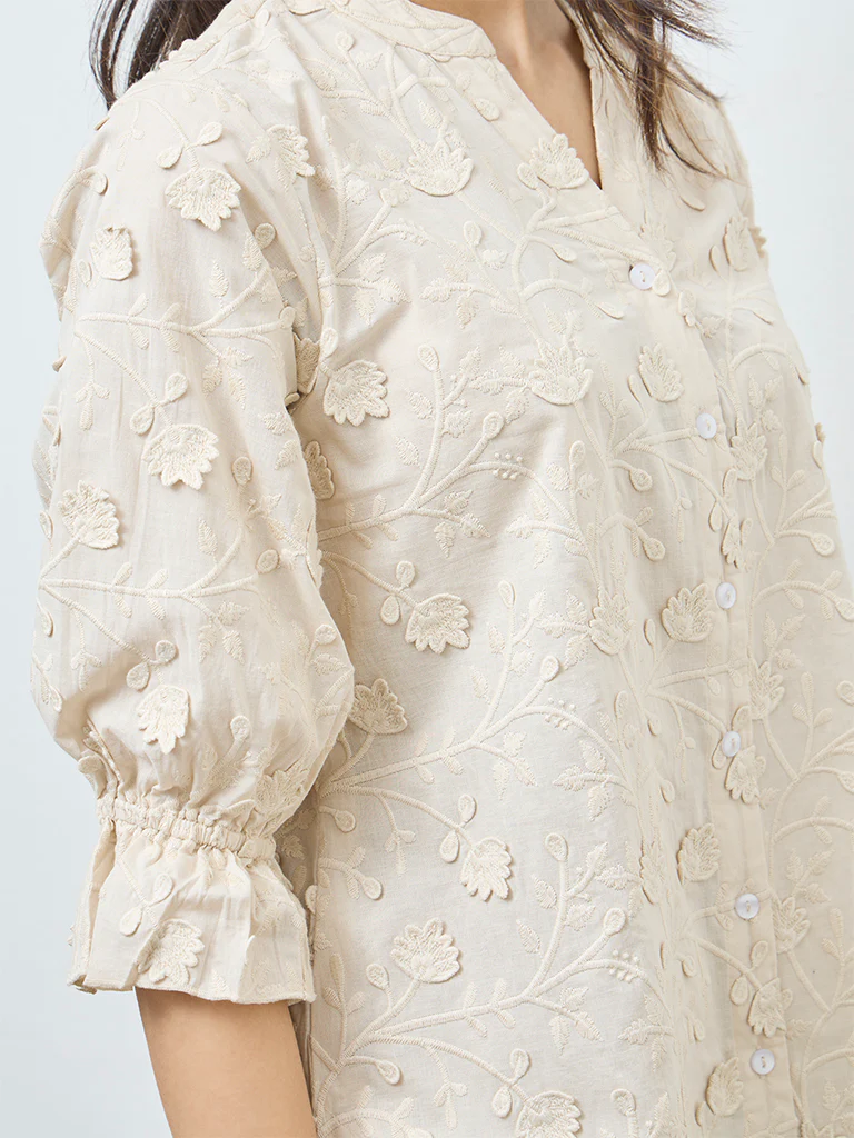 Zuba Off-White Floral Embroidered Tunic - Image 2