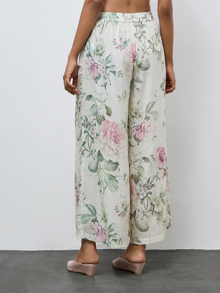 Zuba Off-White Floral Palazzos - Image 4