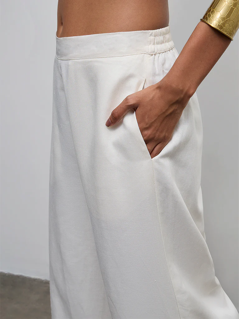 Zuba Off-White Solid Palazzos - Image 3