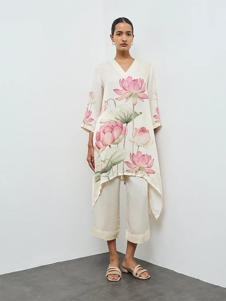 Zuba Off-White Solid Pants - Image 2