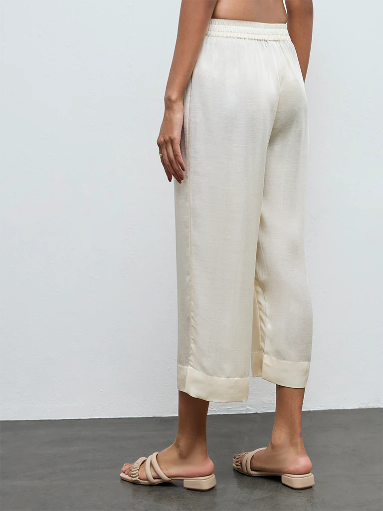 Zuba Off-White Solid Pants - Image 4