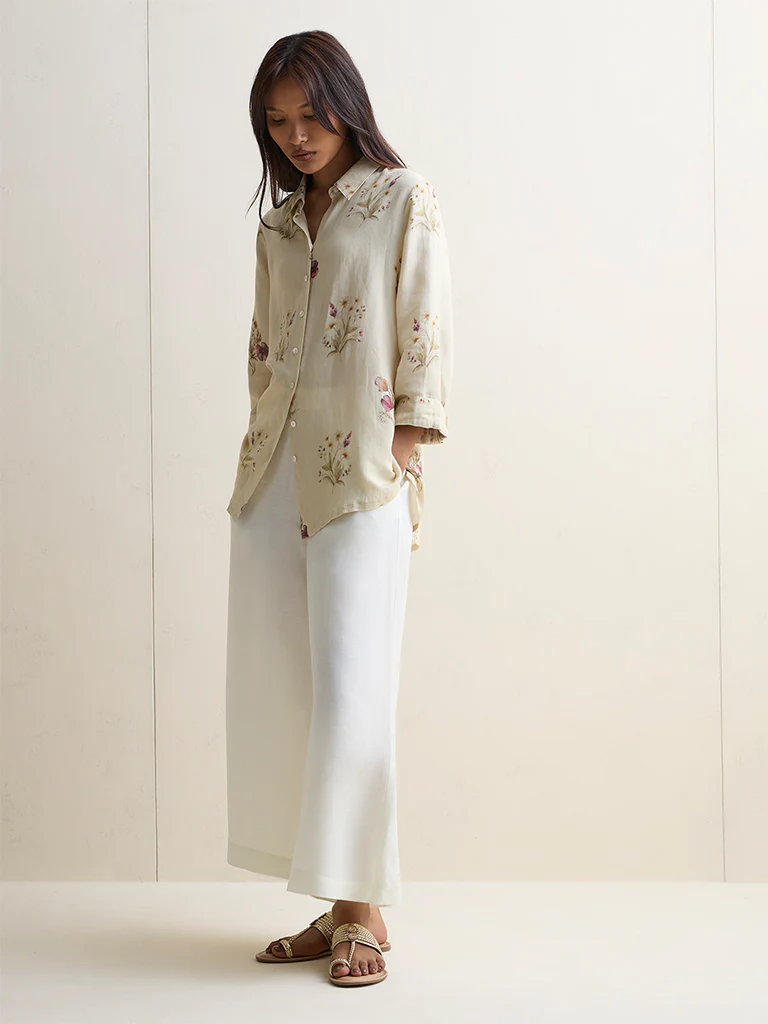 Zuba Off-White Solid Pants - Image 2