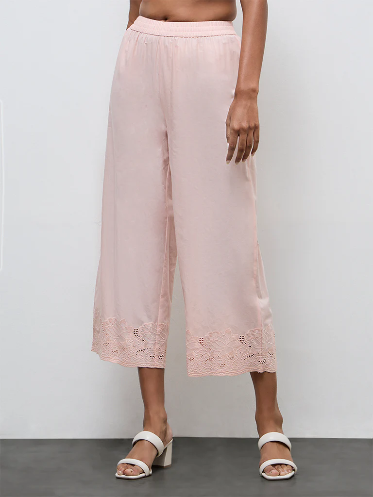 Zuba Peach Floral Embroidered A-Line Cotton Ethnic Set - Image 2