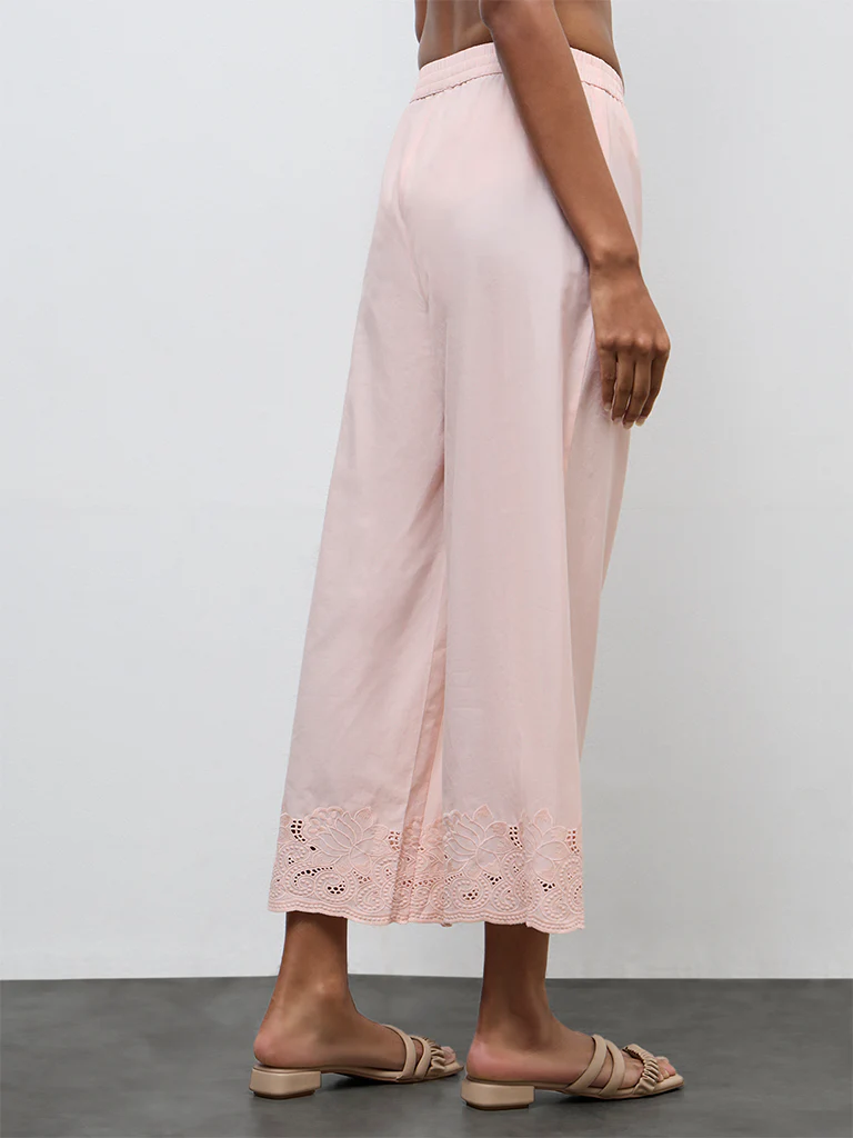 Zuba Peach Floral Embroidered Pants - Image 4
