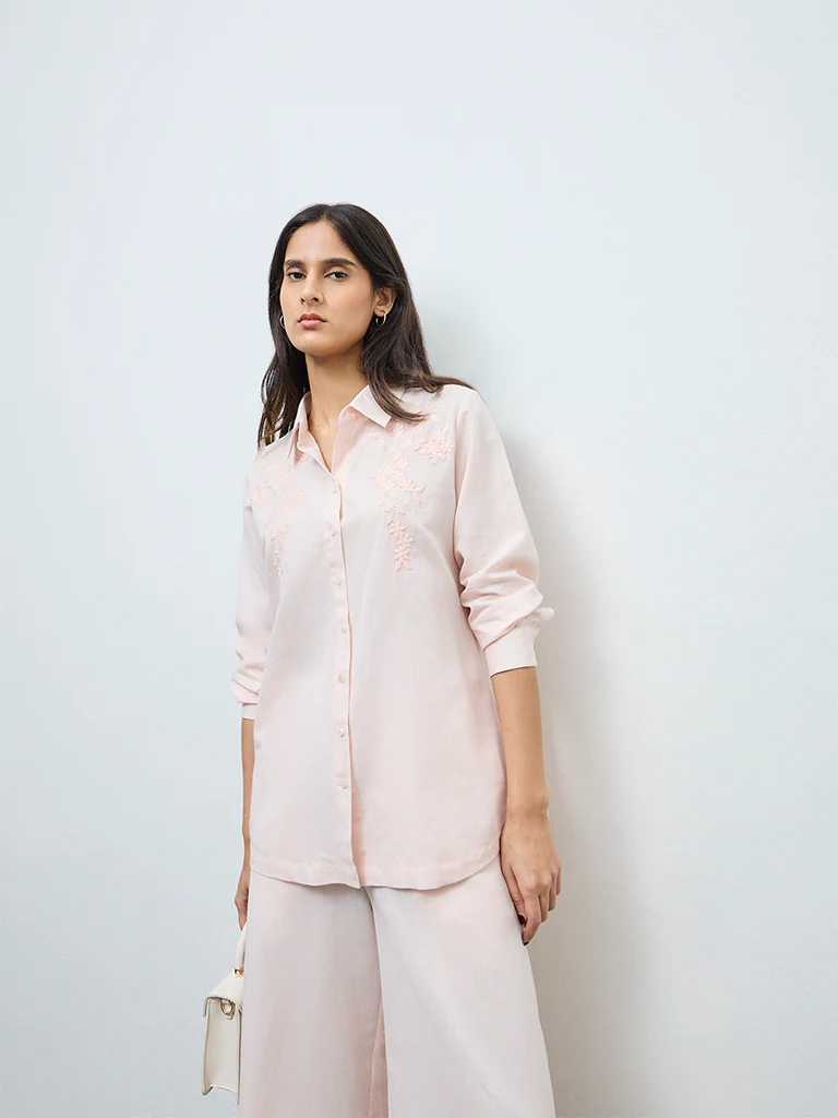 Zuba Pink Floral Embroidered Cotton-Blend Tunic