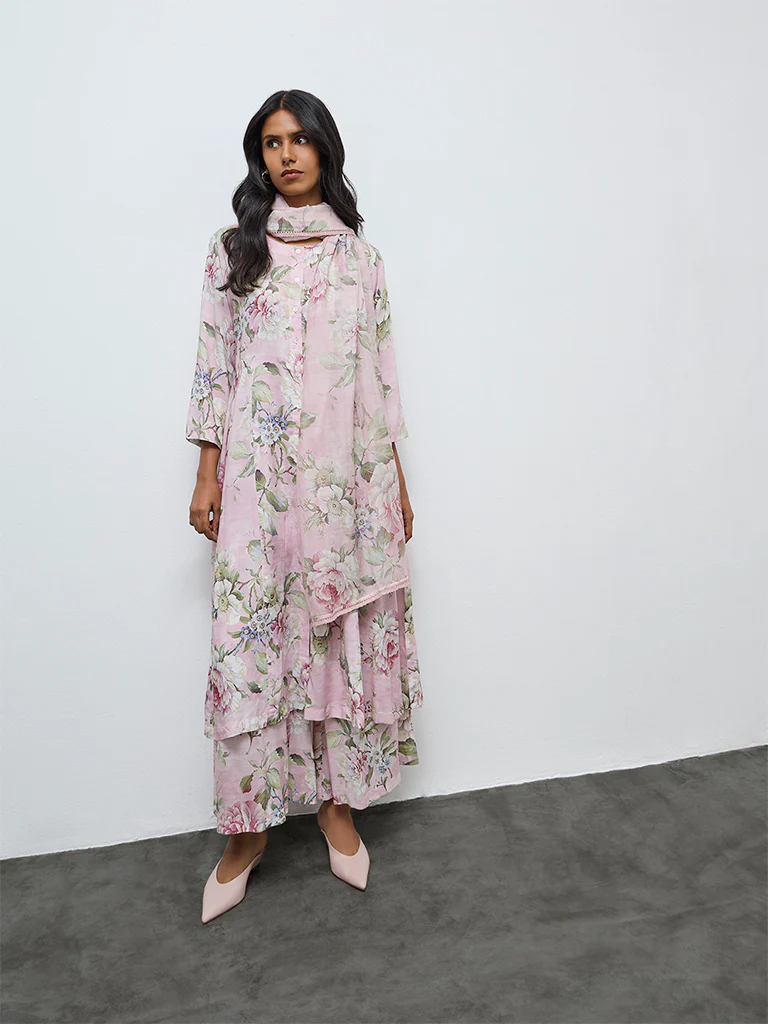 Zuba Pink Floral Palazzos - Image 2