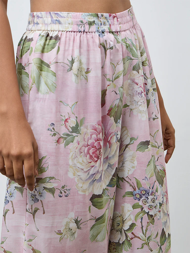 Zuba Pink Floral Palazzos - Image 3