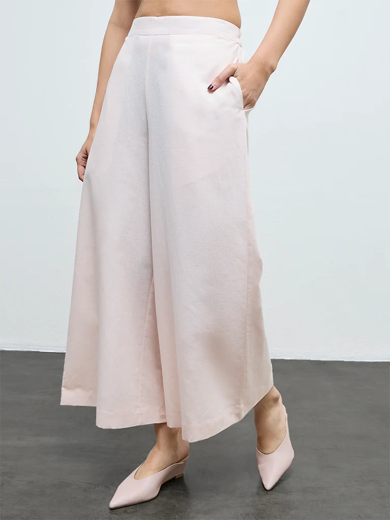 Zuba Pink Solid Cotton-Blend Palazzos