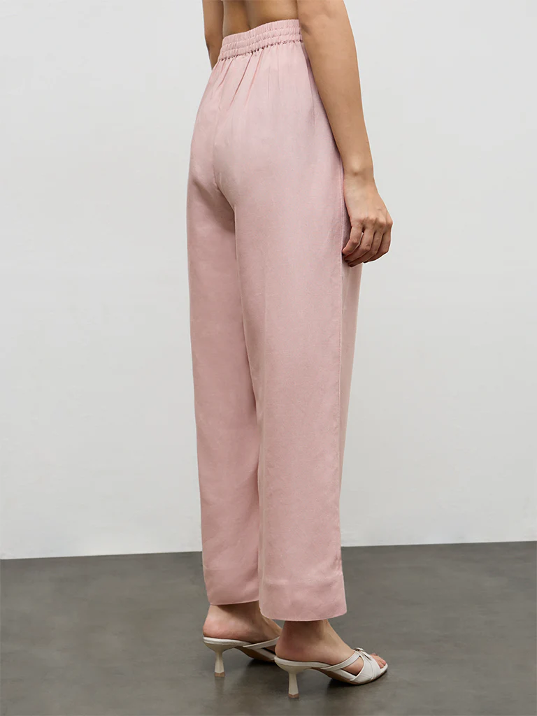 Zuba Pink Solid Cotton Linen Pants - Image 4
