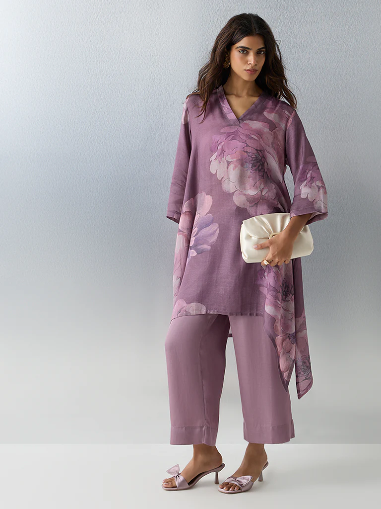 Zuba Purple Solid Ethnic Pants - Image 2